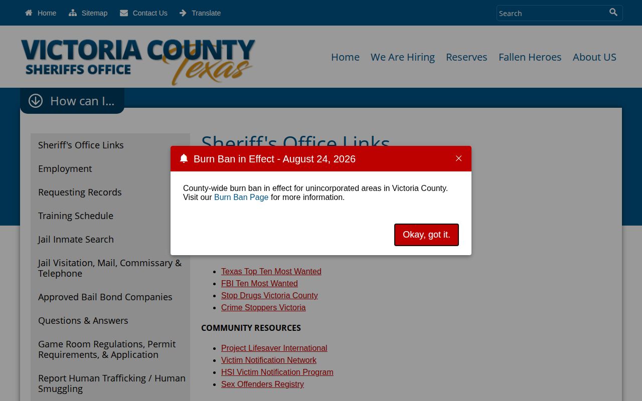 Victoria County Sheriff official wanted-person resource links